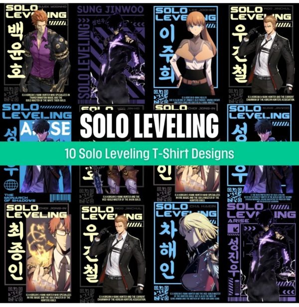 Solo Leveling T-Shirt Designs Bundle | Anime PNG for POD