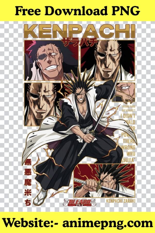 Kenpachi Zaraki PNG 100% Transparent Background Bleach Character