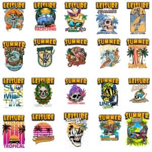 Summer T-Shirt Designs Bundle PNG 100% Transparent Background Custom Apparel